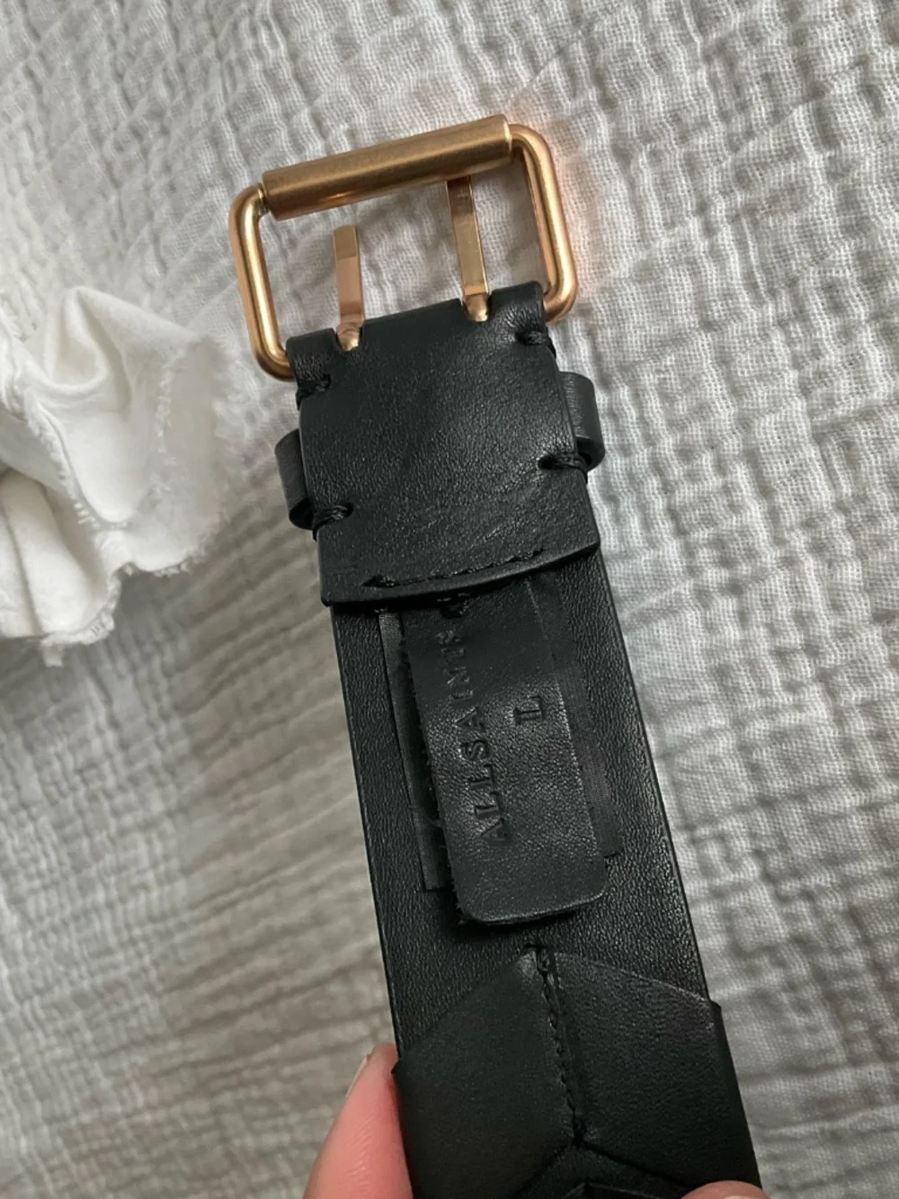 All Saints Black Textured Leather Belt